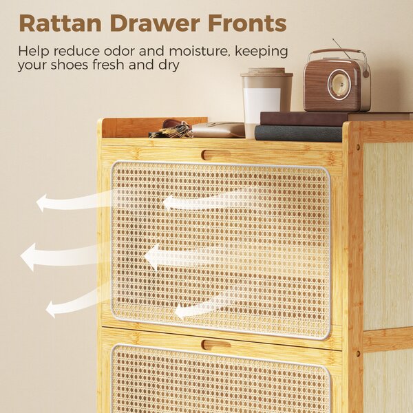 HOMCOM Scarpiera Stretta in Bambù per 18-21 Paia di Scarpe, 3 Cassetti a Ribalta in Rattan, 69x29x119,8 cm, Naturale | Aosom Italy