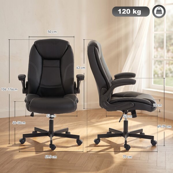 HOMCOM Sedia Ufficio Ergonomica con Braccioli Ribaltabili, Altezza Regolabile e Funzione Dondolo, Nero | Aosom Italy