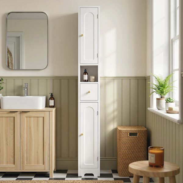 HOMCOM Mobile bagno con Cassetto, Armadio Stretto con Ante Arcuate e Ripiani Regolabili, 20x20x185 cm, Bianco | Aosom Italy