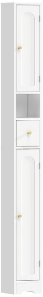 HOMCOM Mobile bagno con Cassetto, Armadio Stretto con Ante Arcuate e Ripiani Regolabili, 20x20x185 cm, Bianco | Aosom Italy