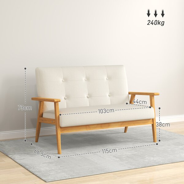 HOMCOM Divano 3 posti Scandinavo con Schienale, Seduta Imbottita e Braccioli, 115×66,5×73 cm, Beige | Aosom Italy