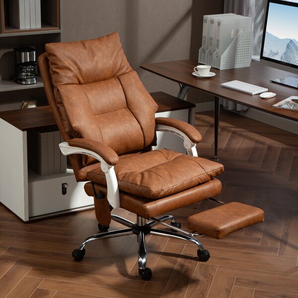 HOMCOM Sedia Ufficio Ergonomica, Poltrona da Ufficio in PU con Supporto Lombare Gonfiabile e Schienale Reclinabile, Altezza Regolabile, Marrone | Aosom Italy