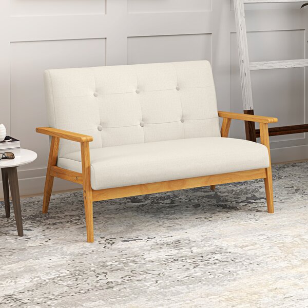 HOMCOM Divano 3 posti Scandinavo con Schienale, Seduta Imbottita e Braccioli, 115×66,5×73 cm, Beige | Aosom Italy