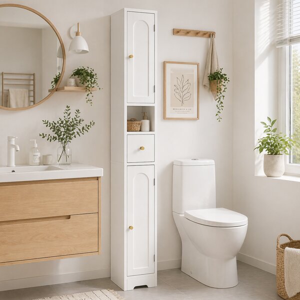 HOMCOM Mobile bagno con Cassetto, Armadio Stretto con Ante Arcuate e Ripiani Regolabili, 20x20x185 cm, Bianco | Aosom Italy