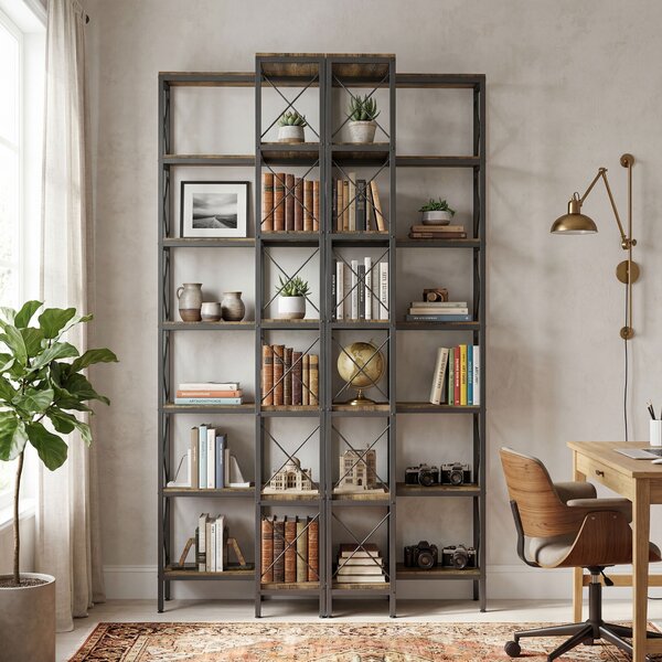 HOMCOM Libreria Angolare a 6 Ripiani a L Indipendente, Telaio in metallo, 60x60x200 cm, Marrone Rustico | Aosom Italy