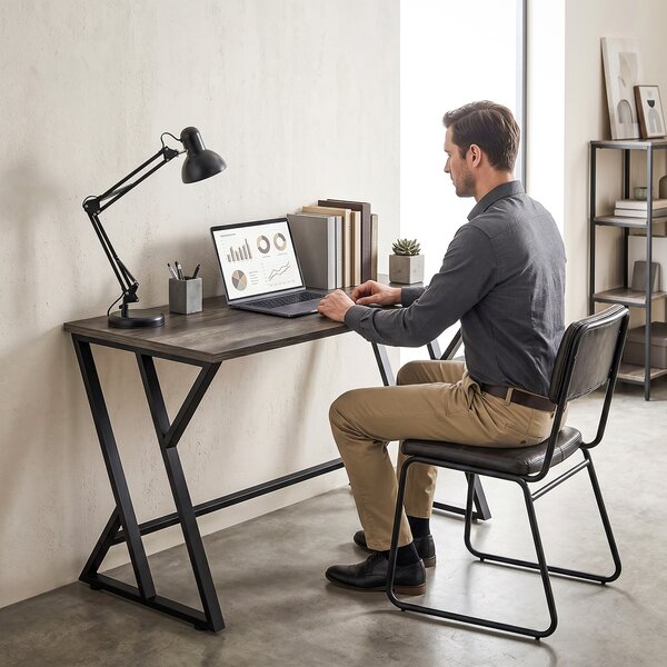HOMCOM Scrivania per Computer Industriale con Tavolo da lavoro e Struttura Metallica a Z, 120x60x76,5 cm, Grigio | Aosom Italy