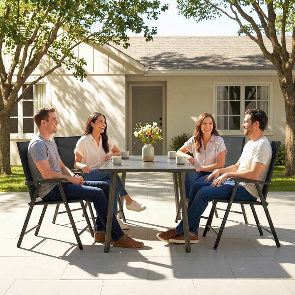 Outsunny Set di 4 Sedie da Giardino Pieghevoli, Struttura in Acciaio Robusta senza Montaggio, Schienale Alto Ergonomico, 58x62x97 cm, Nero | Aosom Italy