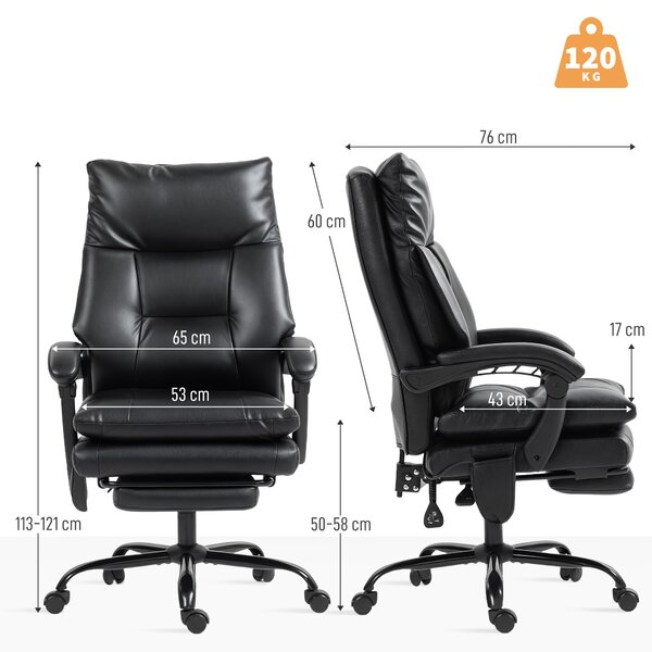 HOMCOM Sedia Ufficio Ergonomica, Poltrona da Ufficio in PU con Supporto Lombare Gonfiabile e Schienale Reclinabile, Altezza Regolabile, Nero | Aosom Italy