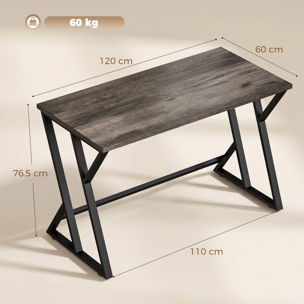 HOMCOM Scrivania per Computer Industriale con Tavolo da lavoro e Struttura Metallica a Z, 120x60x76,5 cm, Grigio | Aosom Italy