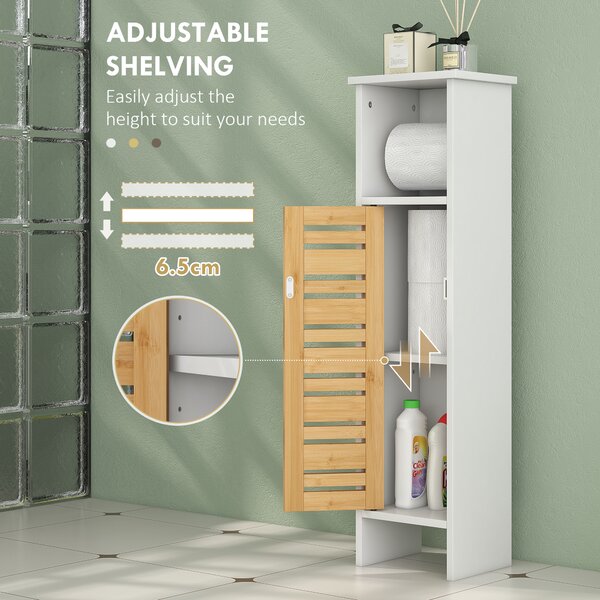 HOMCOM Mobile da Bagno con Porta Rotolo di Carta Igienica, Armadietto Alto e Sottile con Mensola Regolabile, Bianco | Aosom Italy