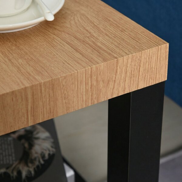 HOMCOM Tavolino Moderno su Ruote con Mensola Aperta, 40x40x40 cm, Legno Naturale e Nero | Aosom Italy