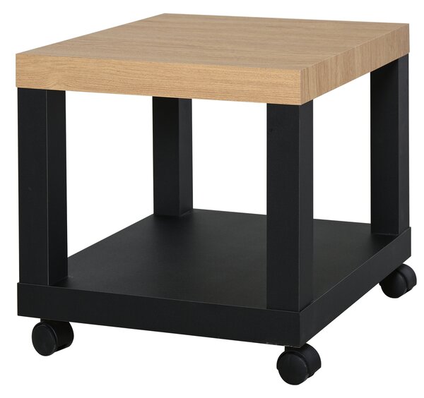 HOMCOM Tavolino Moderno su Ruote con Mensola Aperta, 40x40x40 cm, Legno Naturale e Nero | Aosom Italy
