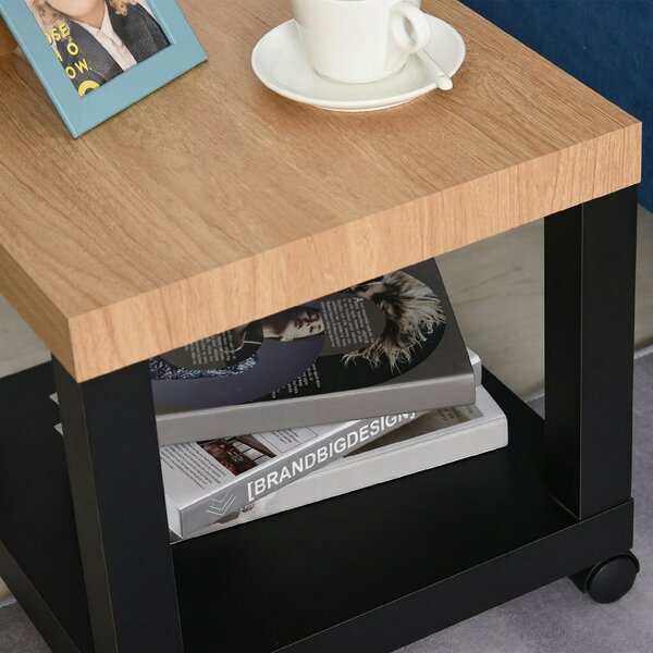 HOMCOM Tavolino Moderno su Ruote con Mensola Aperta, 40x40x40 cm, Legno Naturale e Nero | Aosom Italy