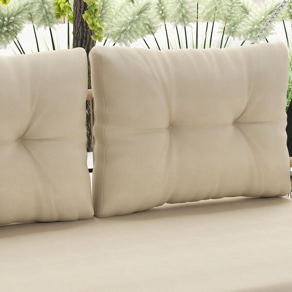 Outsunny Panca Sospesa Esterna a 2 Posti in Resina Intrecciata con Cuscini e Catene in Acciaio, 115x66x44 cm, Beige | Aosom Italy