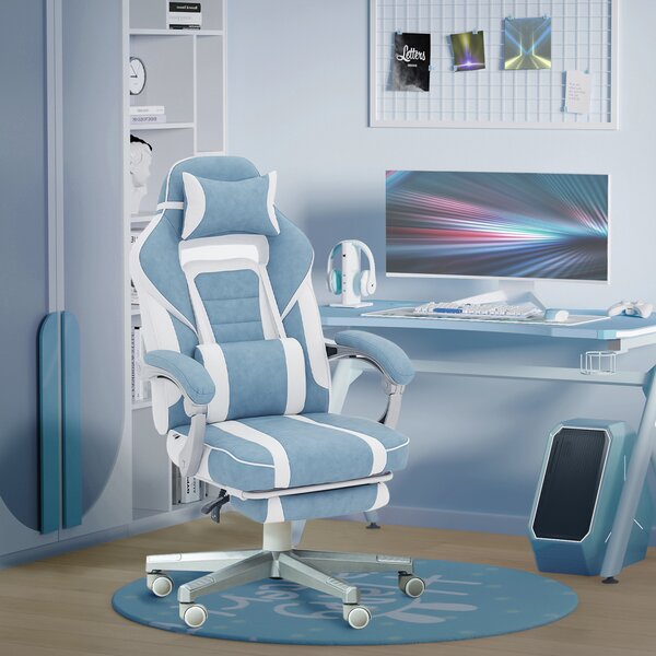 HOMCOM Sedia Gaming Ergonomica con Poggiapiedi, Altezza Regolabile, Schienale Reclinabile, 63x63x123 cm, Blu | Aosom Italy