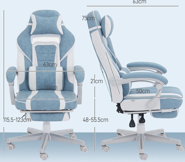 HOMCOM Sedia Gaming Ergonomica con Poggiapiedi, Altezza Regolabile, Schienale Reclinabile, 63x63x123 cm, Blu | Aosom Italy