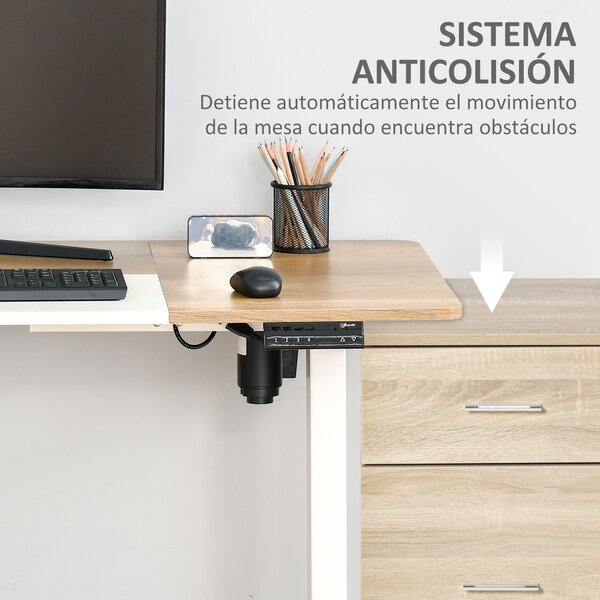 Vinsetto Scrivania Elettrica con Altezza Regolabile e 4 Tasti di Memoria, per Ufficio e Casa, 140x70x72-116 cm, Bianco e Naturale | Aosom Italy