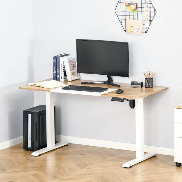 Vinsetto Scrivania Elettrica con Altezza Regolabile e 4 Tasti di Memoria, per Ufficio e Casa, 140x70x72-116 cm, Bianco e Naturale | Aosom Italy