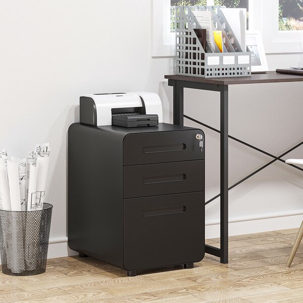 Vinsetto Cassettiera da Ufficio con 3 Cassetti per Formato A4, Lettera e Legale, 39x48x59 cm, Nero | Aosom Italy