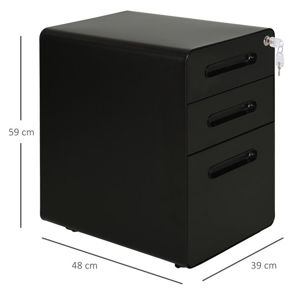 Vinsetto Cassettiera da Ufficio con 3 Cassetti per Formato A4, Lettera e Legale, 39x48x59 cm, Nero | Aosom Italy