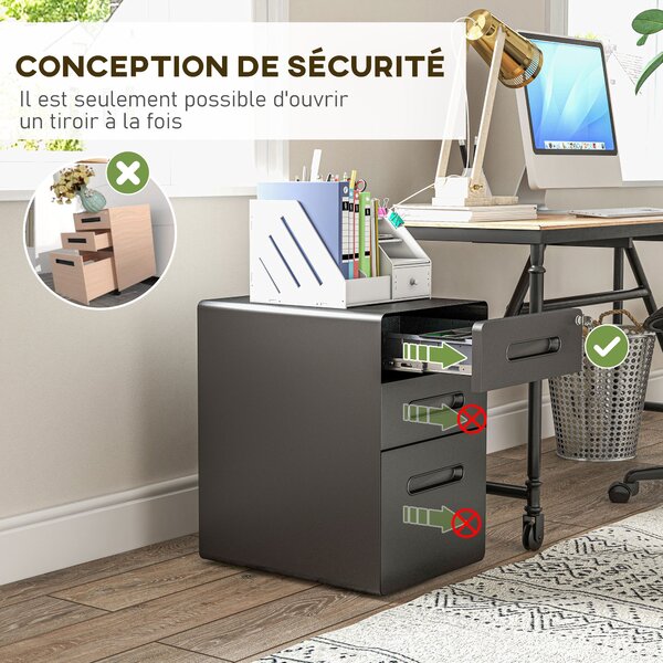 Vinsetto Cassettiera da Ufficio con 3 Cassetti per Formato A4, Lettera e Legale, 39x48x59 cm, Nero | Aosom Italy