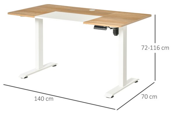 Vinsetto Scrivania Elettrica con Altezza Regolabile e 4 Tasti di Memoria, per Ufficio e Casa, 140x70x72-116 cm, Bianco e Naturale | Aosom Italy