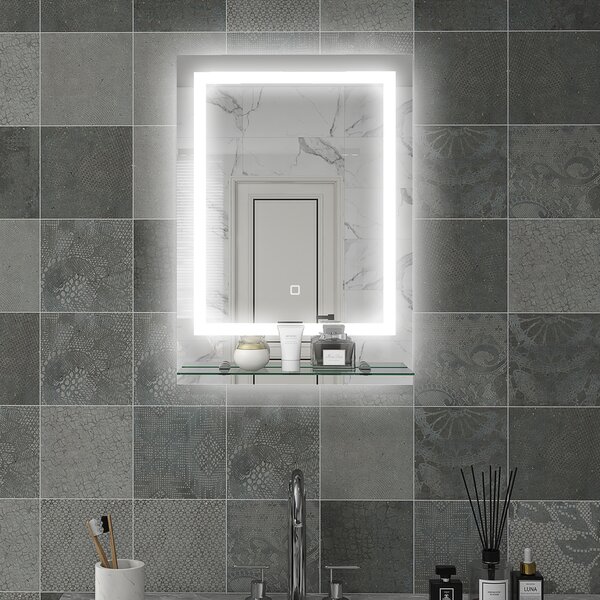 Kleankin Specchio Rettangolare Luminoso LED da parete per bagno, 70x50x2.7 cm, Trasparente | Aosom Italy