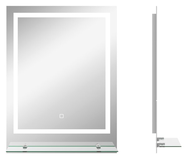 Kleankin Specchio Rettangolare Luminoso LED da parete per bagno, 70x50x2.7 cm, Trasparente | Aosom Italy