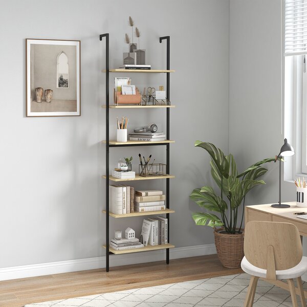 HOMCOM Scaffale Libreria Industriale da parete con 6 ripiani in Acciaio, 60x30x206 cm, Legno Naturale | Aosom Italy