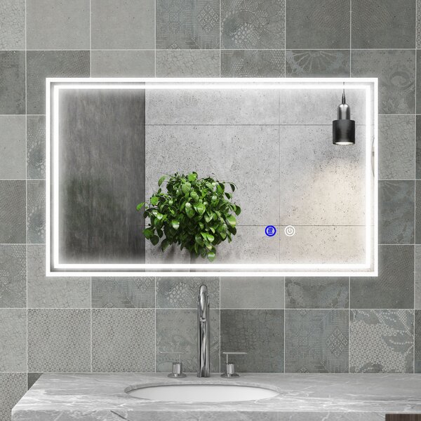 Kleankin Specchio da bagno Rettangolare da Parete Illuminato a LED Orizzontale o Verticale, 100x60x4 cm, Trasparente | Aosom Italy