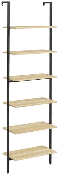HOMCOM Scaffale Libreria Industriale da parete con 6 ripiani in Acciaio, 60x30x206 cm, Legno Naturale | Aosom Italy