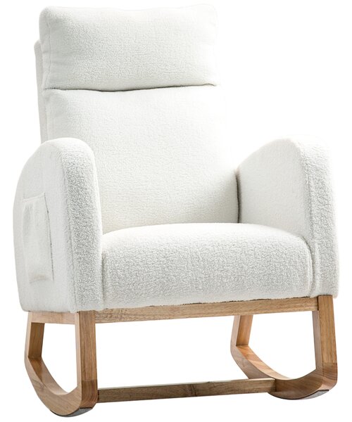 HOMCOM Poltrona Relax a Dondolo con Imbottitura Spessa e Struttura in Legno, 70x96x107 cm, Crema | Aosom Italy