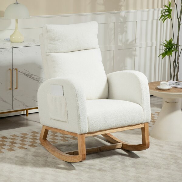 HOMCOM Poltrona Relax a Dondolo con Imbottitura Spessa e Struttura in Legno, 70x96x107 cm, Crema | Aosom Italy
