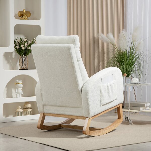 HOMCOM Poltrona Relax a Dondolo con Imbottitura Spessa e Struttura in Legno, 70x96x107 cm, Crema | Aosom Italy