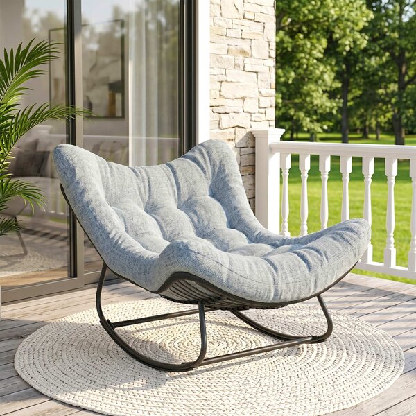 Outsunny Poltrona a Dondolo da Giardino, Sedia a Dondolo a Forma d'Uovo con Cuscino Imbottito, 98x111x74 cm, Grigio | Aosom Italy
