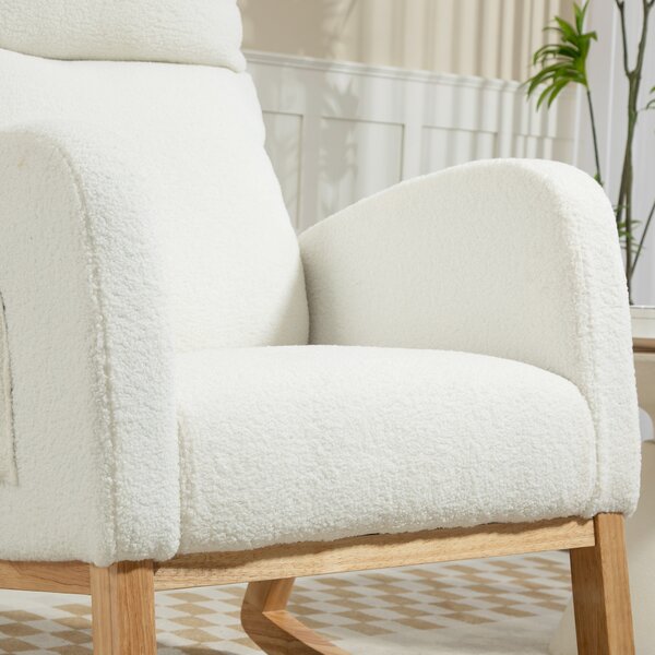 HOMCOM Poltrona Relax a Dondolo con Imbottitura Spessa e Struttura in Legno, 70x96x107 cm, Crema | Aosom Italy