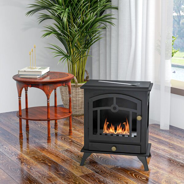 HOMCOM Camino Bioetanolo da terra con Bruciatore da 1.2L per 3 Ore di Durata, Stile Classico in Acciaio, 45x28x54cm, Nero | Aosom Italy