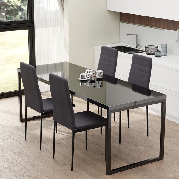 HOMCOM Set 4 Sedie Moderne Imbottite con Cuciture decorative e Rivestimento in tessuto, per Soggiorno e Sala da Pranzo, Grigio | Aosom Italy