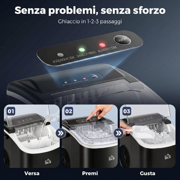 HOMCOM Macchina del Ghiaccio da 9 Cubetti in 6-12 Minuti con Cestello e Paletta Inclusi, 23.8x30.5x29 cm, Nero|Aosom