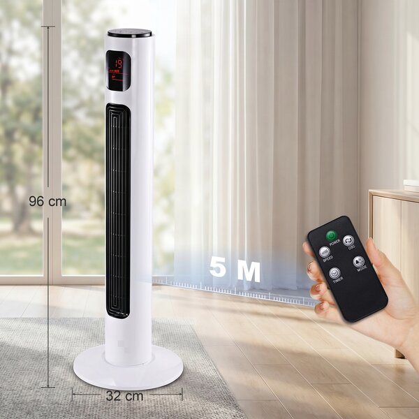 HOMCOM Ventilatore a Torre 45W a 3 Modalità e 3 Velocità con Timer da 12h, in ABS, Ø32 x 96A cm, Nero e Bianco|Aosom
