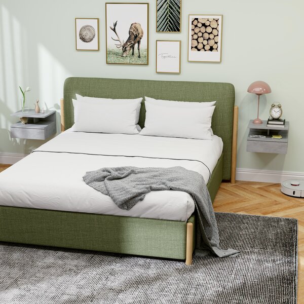 HOMCOM Set da 2 Comodini Sospesi con Cassetto e Mensola per Camera da Letto in Legno, 35x32x22.5cm,Grigio | Aosom Italy