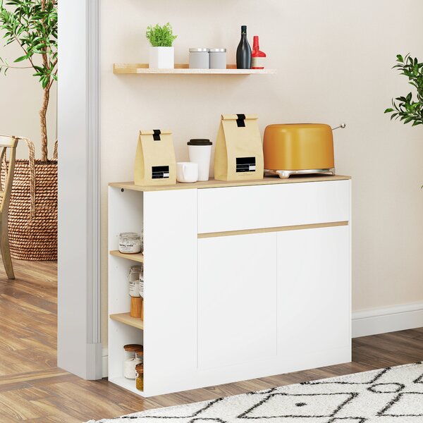 HOMCOM Credenza Moderno da cucina con 2 cassetti, Mobile con 3 scaffali aperti e 2 ante, per soggiorno, sala e Ingresso, Bianco/Legno | Aosom Italy