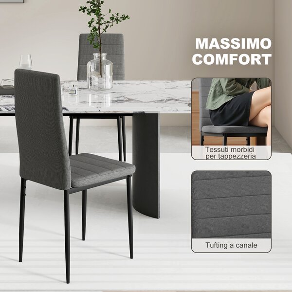 HOMCOM Set 6 Sedie Imbottite per Soggiorno o Sala da Pranzo, Sedie da Cucina Moderne, in Acciaio e Tessuto Grigio | Aosom Italy