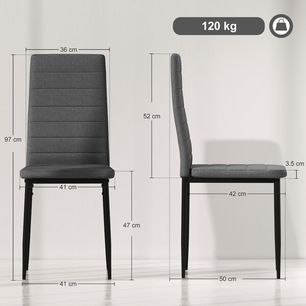 HOMCOM Set 6 Sedie Imbottite per Soggiorno o Sala da Pranzo, Sedie da Cucina Moderne, in Acciaio e Tessuto Grigio | Aosom Italy