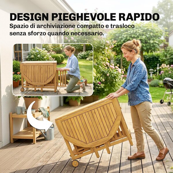 Outsunny Set Pranzo 7 Pezzi, Tavolo Estensibile Legno e 6 Sedie Pieghevoli per Giardino | Aosom Italy