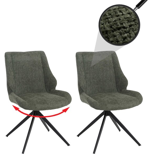 Set di 2 sedie da pranzo HWC-O48, sedia da cucina, girevole con ritorno automatico, rivestita in tessuto chenille (320g/m²), Öko-Tex, colore verde