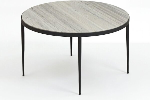 Tavolino da salotto in metallo con piano in marmo bianco "Toronto", diametro 70 cm. Tavolino da caffè, tavolino da divano, tavolino ausiliario, design elegante, prodotto artigianale