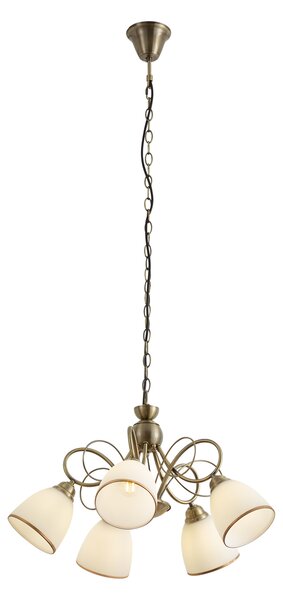 Lampada a sospensione classica bronzo con vetro opale 5 luci - Katarina
