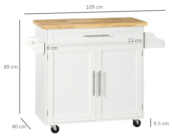 HOMCOM Carrello multiuso da Cucin con Cassetto, Portaspezie e Armadietto in Legno, 109x40x89 cm, Bianco | Aosom Italy