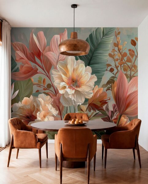 Carta da parati Fiori con foglie, Carta da parati Buffer, w05378 : Uwalls.it
